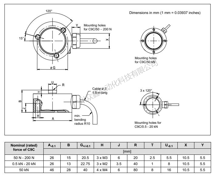 德國(guó)HBM C9C/50N力傳感器產(chǎn)品尺寸