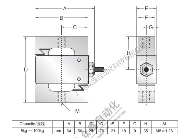美國Transcell稱重傳感器BAB-7.5KG傳力傳感器產(chǎn)品尺寸