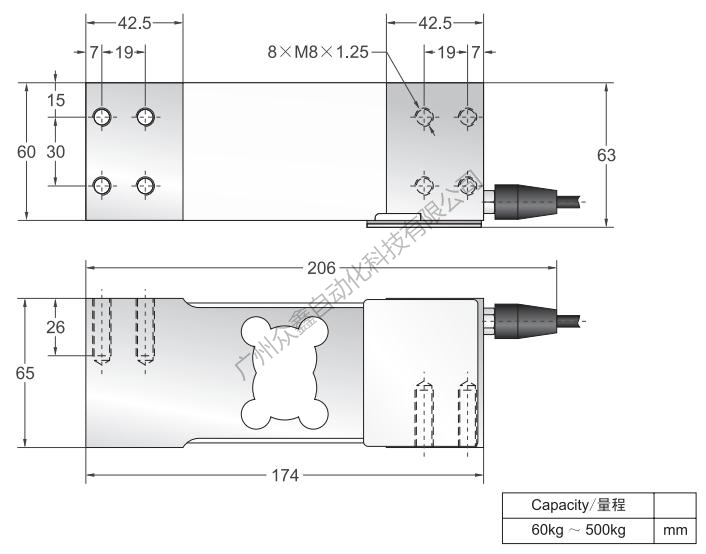 美國傳力 FAV-500kg稱重傳感器產(chǎn)品尺寸
