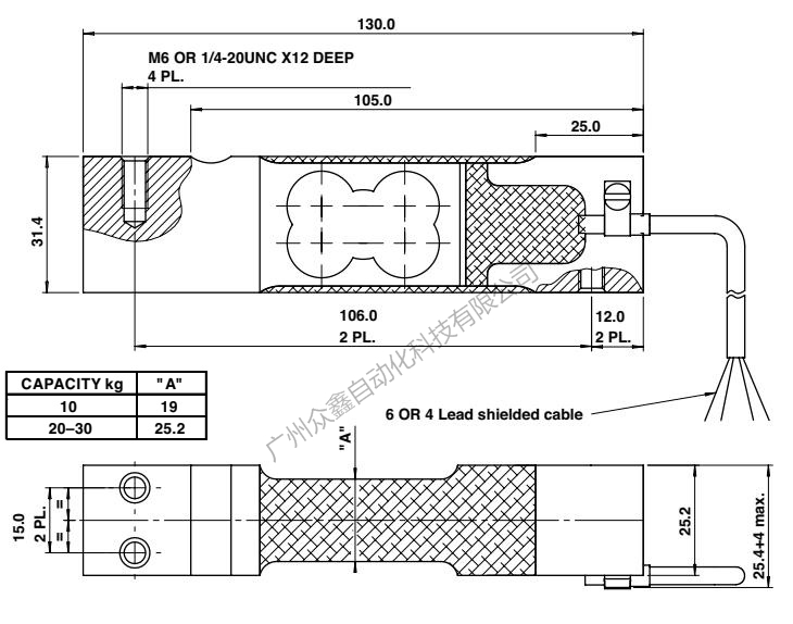 美國(guó)特迪亞 1033-30kg稱重傳感器產(chǎn)品尺寸