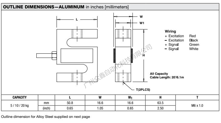 美國世銓 STC-20kgAL稱重傳感器產品尺寸