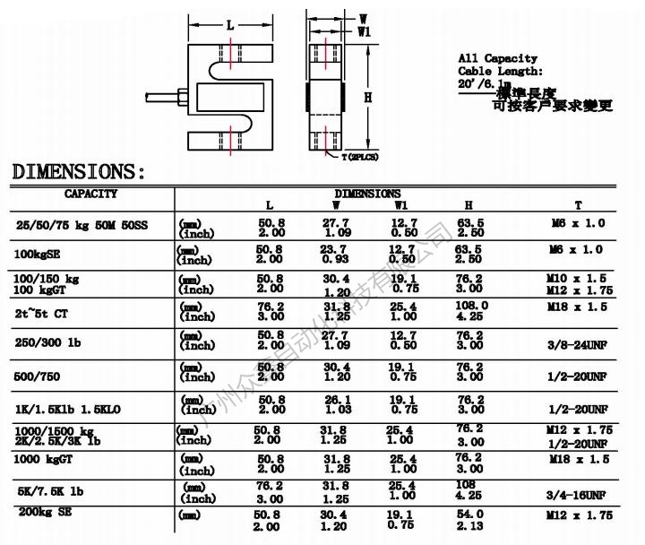 美國世銓 STC-200kgSE稱重傳感器產品尺寸