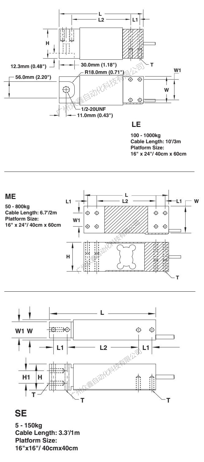 美國(guó)世銓LOC稱重傳感器產(chǎn)品尺寸