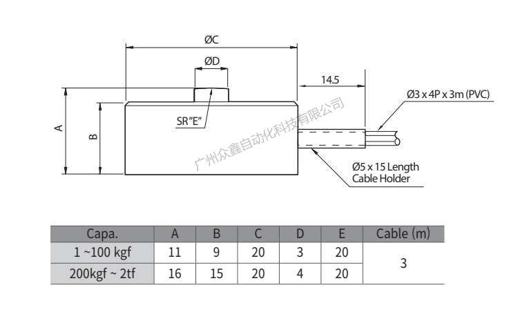 韓國(guó)凱士 SMN-2T稱重傳感器產(chǎn)品尺寸